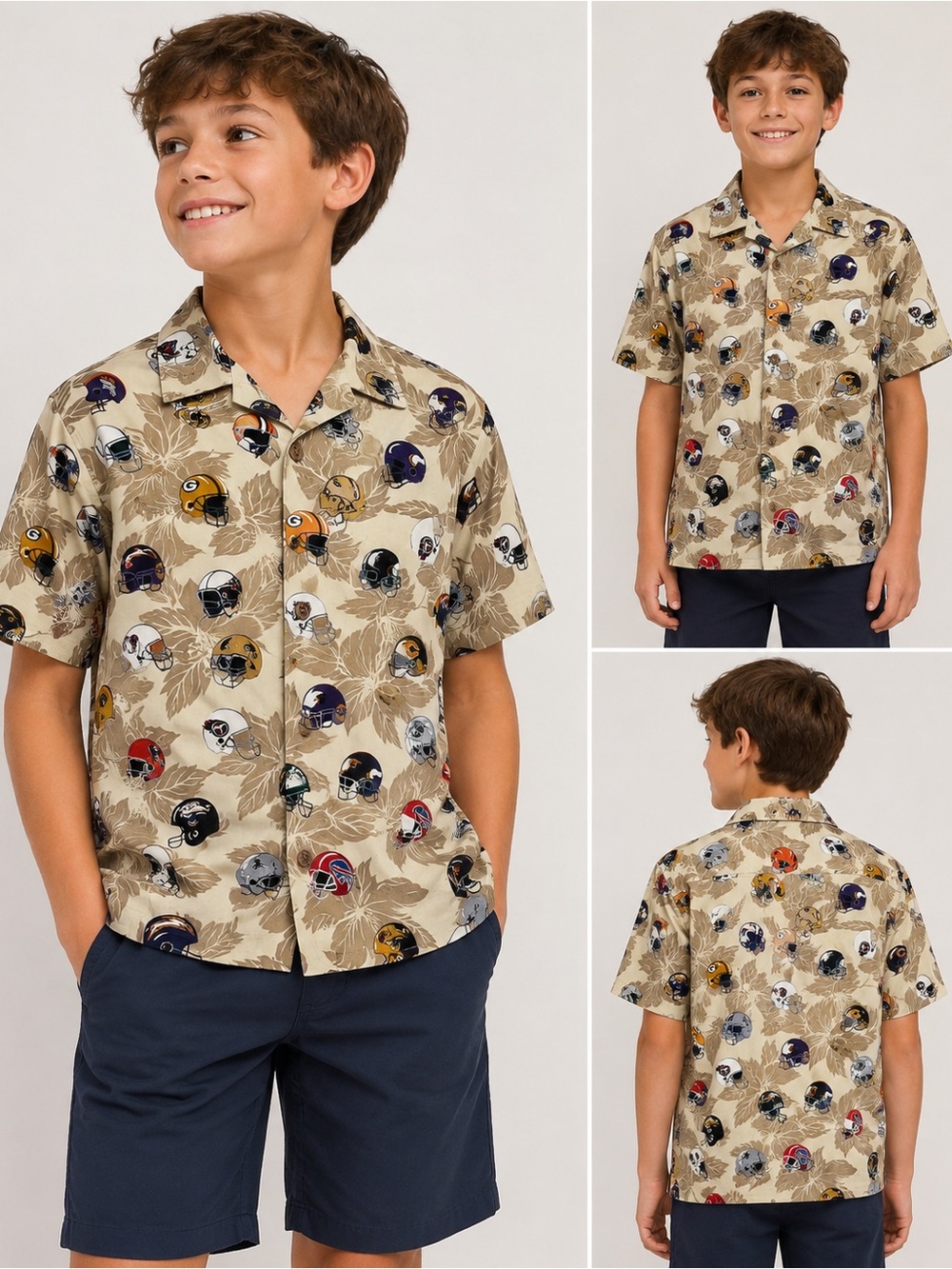 Vintage Sun & Turf NFL Hawaiian Shirt Youth M 10-12 Football Helmet Rayon